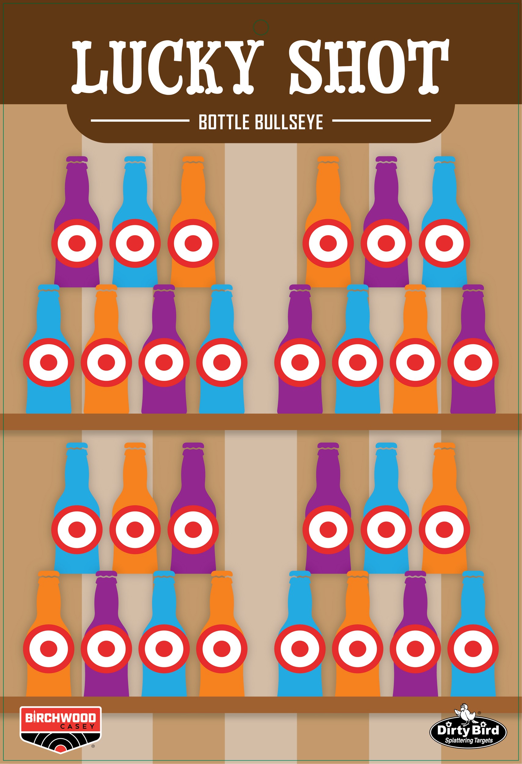 DIRTY BIRD LUCKY SHOT BOTTLES TARGETS 12"X18" 6/PKG